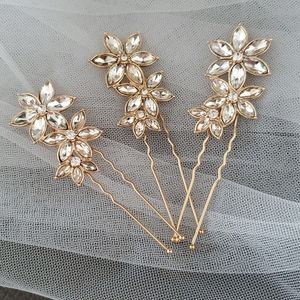 NEW 3x Floral Flower Crystal Gold Hair pin wedding